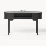 Modern Fluted Solid Wood Writing Desk – Black Finish - Image 4