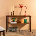 Conrad Acacia Wood Console Table with Umber Finish and Black Metal Frame