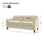 Classic Tufted Fabric 3-Seater Sofa (Cream) - Image 2