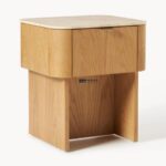 Marudhar Craft Modern Oak & Marble Bedside Table - Image 4