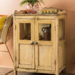 Yellow Vintage Display Cabinet – Wooden Glass Door Storage Unit - Image 3