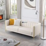 Luxury Channel-Tufted Fabric 2-Seater Sofa (Ivory White) - Image 5