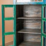 Blue Vintage Wooden Cabinet with Hand-Painted Glass & Drawers - Image 7