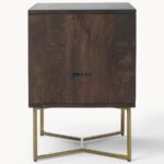 Walnut Herringbone Bedside Table with Brass Cross-Base - Image 2