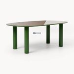 Modern Rectangular Dining Table with Rounded Glass Top and Cylindrical Legs - Image 3
