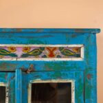 Blue Vintage Wooden Cabinet with Hand-Painted Glass & Drawers - Image 2