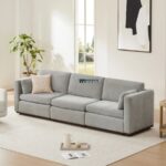 Minimalist Fabric 3-Seater Sofa (Light Grey)