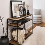 Industrial Open Shelf Console Table with Solid Wood & Metal Frame