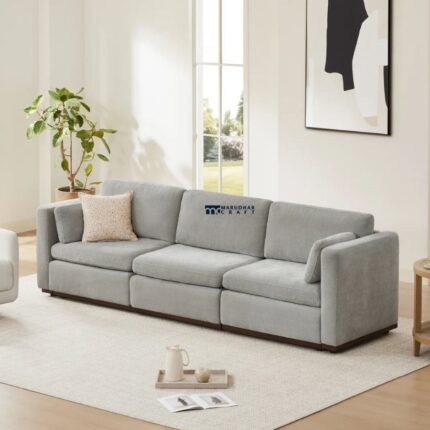 Minimalist Fabric 3-Seater Sofa (Light Grey)