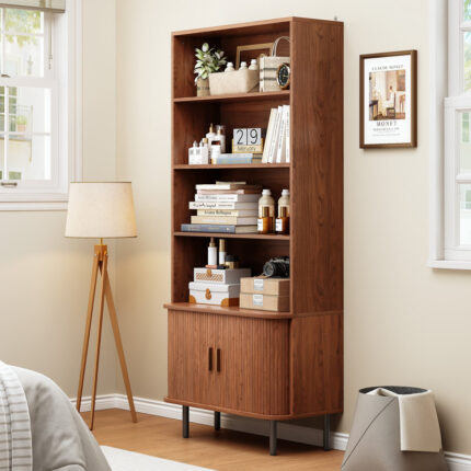 Tall Bookshelf with Storage Cabinet – 4-Tier Adjustable Modern Display & Storage Unit