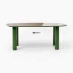 Modern Rectangular Dining Table with Rounded Glass Top and Cylindrical Legs - Image 5