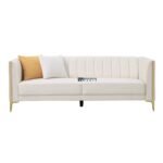 Luxury Channel-Tufted Fabric 2-Seater Sofa (Ivory White) - Image 4