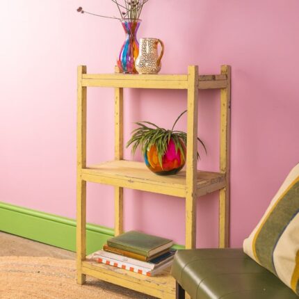 Yellow Vintage Wooden Baker Shelves