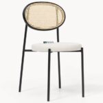 Cane Back Dining Chair with Upholstered Seat & Metal Legs (Black Frame) - Image 5
