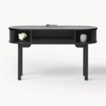 Modern Fluted Solid Wood Writing Desk – Black Finish - Image 3