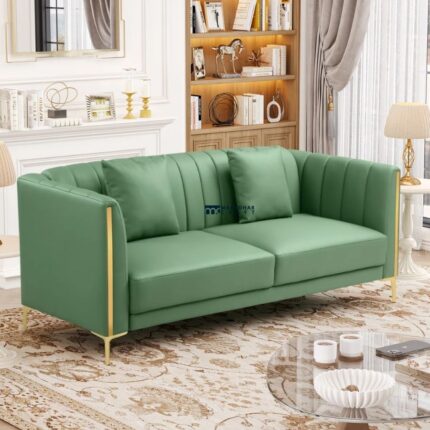 Luxury Channel-Tufted Fabric 3-Seater Sofa (Mint Green)