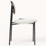 Cane Back Dining Chair with Upholstered Seat & Metal Legs (Black Frame) - Image 2