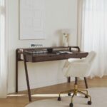 Mid-Century Solid Wood Writing Desk with Storage Shelf