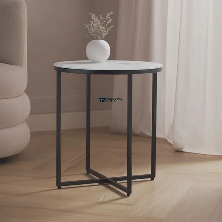 74 Modern Round Side Table with Metal Frame - Image 1