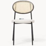 Cane Back Dining Chair with Upholstered Seat & Metal Legs (Black Frame) - Image 3