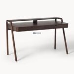 Mid-Century Solid Wood Writing Desk with Storage Shelf - Image 6