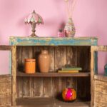 Vintage Blue Wooden Cabinet with Glass Doors - Image 5