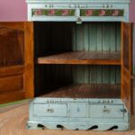 Pale Blue Vintage Decorated Wooden Cupboard with Painted Glass & Mirror - Image 2