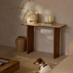 Minimal Solid Wood Console Table with Stone Top – Warm Walnut Finish