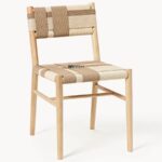 Solid Wood Dining Chair with Woven Fabric Seat & Back (Natural Finish) - Image 4