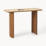Minimal Solid Wood Console Table with Stone Top – Warm Walnut Finish - Image 4