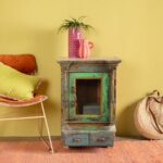 Blue & Green Vintage Wooden Side Cabinet with Drawers