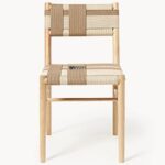 Solid Wood Dining Chair with Woven Fabric Seat & Back (Natural Finish) - Image 5