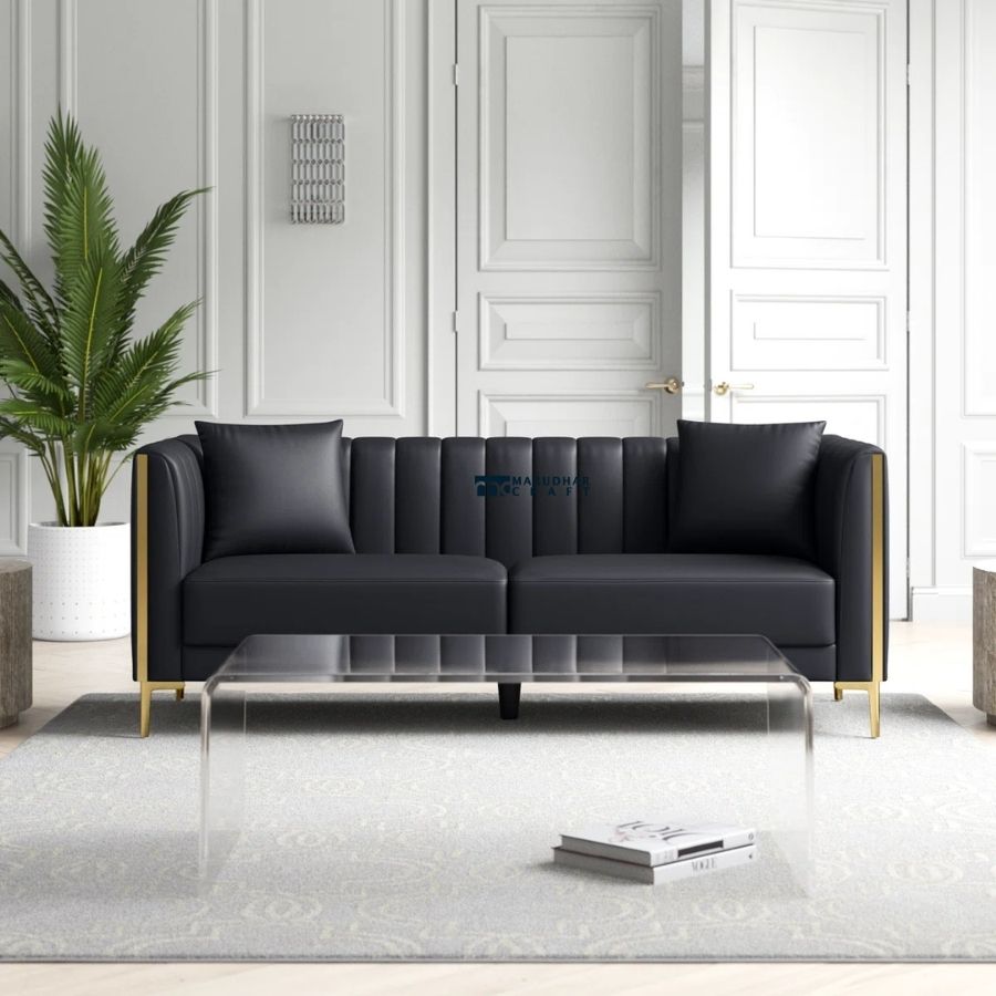 79 Luxury Channel-Tufted Fabric 2-Seater Sofa (Jet Black) - Image 1