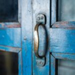 Deep Blue Vintage Wooden Display Cabinet with Glass Doors - Image 4