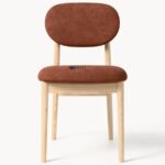 Fabric Upholstered Wooden Dining Chair (Rust Brown) - Image 4