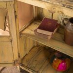 Yellow Vintage Display Cabinet – Wooden Glass Door Storage Unit - Image 4