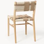 Solid Wood Dining Chair with Woven Fabric Seat & Back (Natural Finish) - Image 3