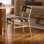 Solid Wood Dining Chair with Woven Seat & Back (Natural Wood & Black Pattern)