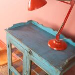 Light Blue Vintage Wooden Display Cabinet with Glass Panels - Image 5