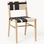 Solid Wood Dining Chair with Woven Seat & Back (Natural Wood & Black Pattern) - Image 3