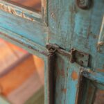 Light Blue Vintage Wooden Display Cabinet with Glass Panels - Image 2