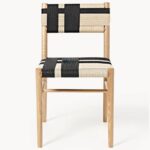 Solid Wood Dining Chair with Woven Seat & Back (Natural Wood & Black Pattern) - Image 4