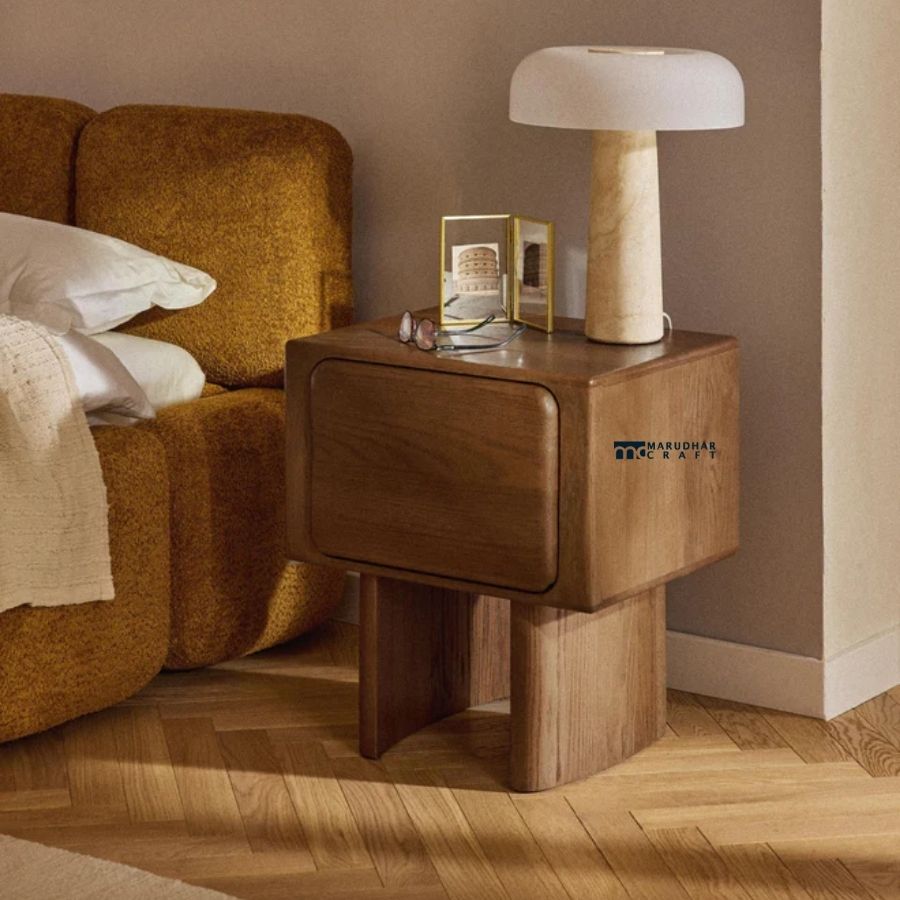 83 Walnut Herringbone Bedside Table - Image 1