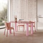 Rectangular Dining Table with Rounded Glass Top and Cylindrical Legs