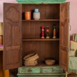 Peppermint Green Vintage Wooden Almirah with Drawers - Image 3