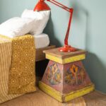 Vintage Colourful Wooden Stool with Painted Motif