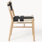 Solid Wood Dining Chair with Woven Seat & Back (Natural Wood & Black Pattern) - Image 5