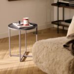 Contemporary Round Side Table with Stone-Finish Top