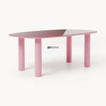 Rectangular Dining Table with Rounded Glass Top and Cylindrical Legs - Image 3