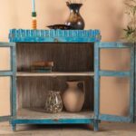 Light Blue Vintage Wooden Cabinet with Glass Doors - Image 4
